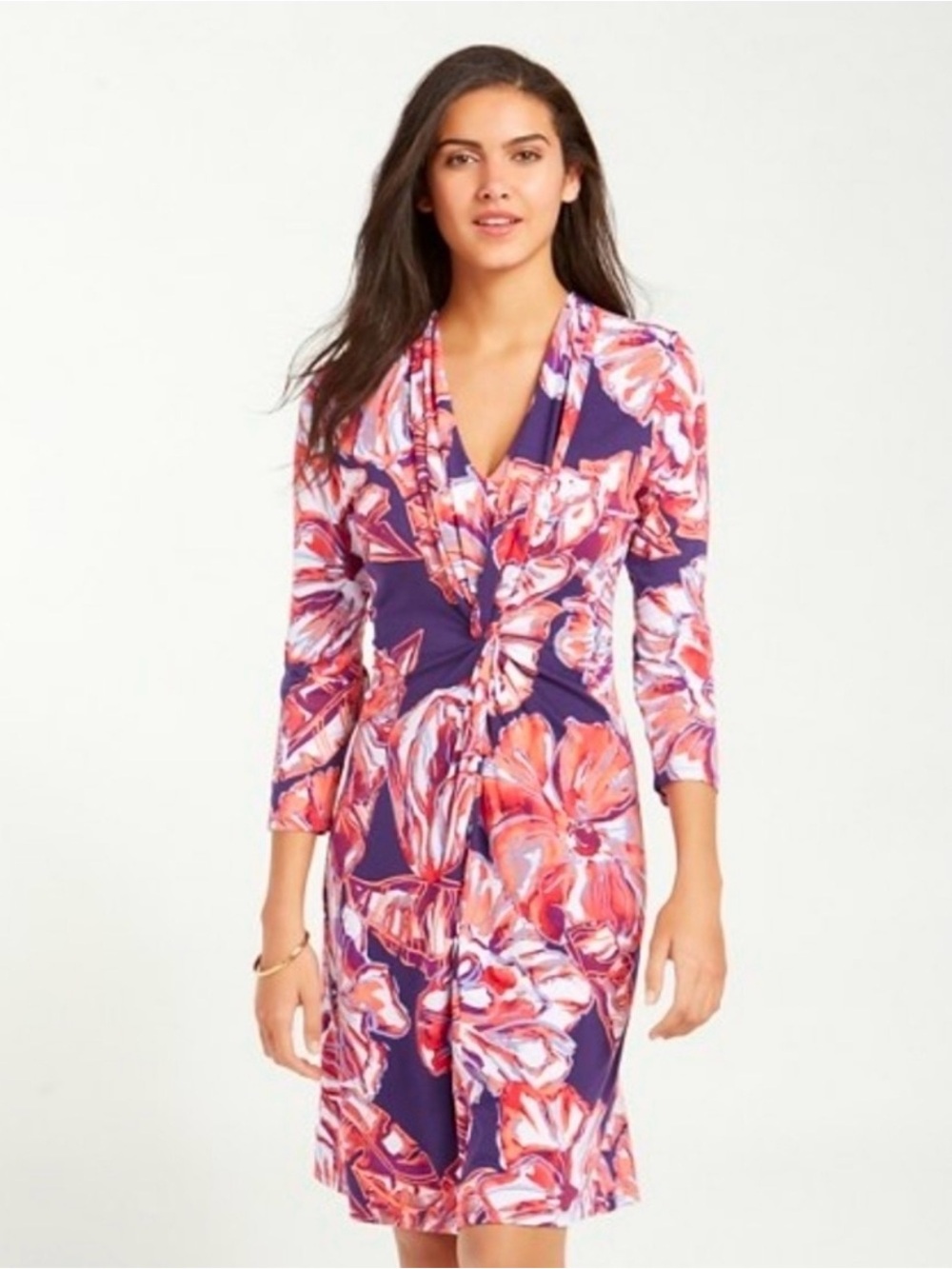 Tommy Bahama Brushstroke Blooms Tambour Front-Twist Floral Print Dress Medium